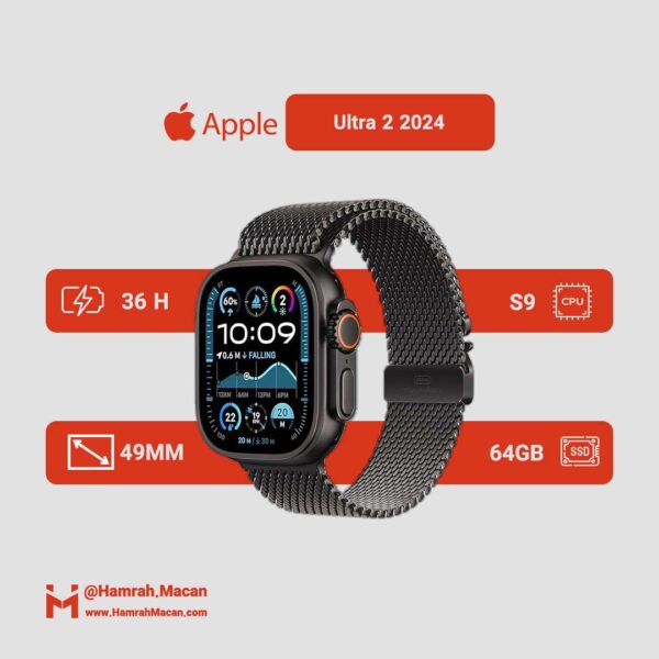 مشخصات ساعت هوشمند اپل مدل Ultra 2 Black Titanium Case Milanese Loop 49mm