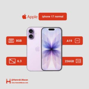مشخصات گوشی موبایل اپل مدل iPhone 17 ZAA تک سیم کارت + eSim ظرفیت 256 گیگابایت و رم 8 گیگابایت - نات اکتیو