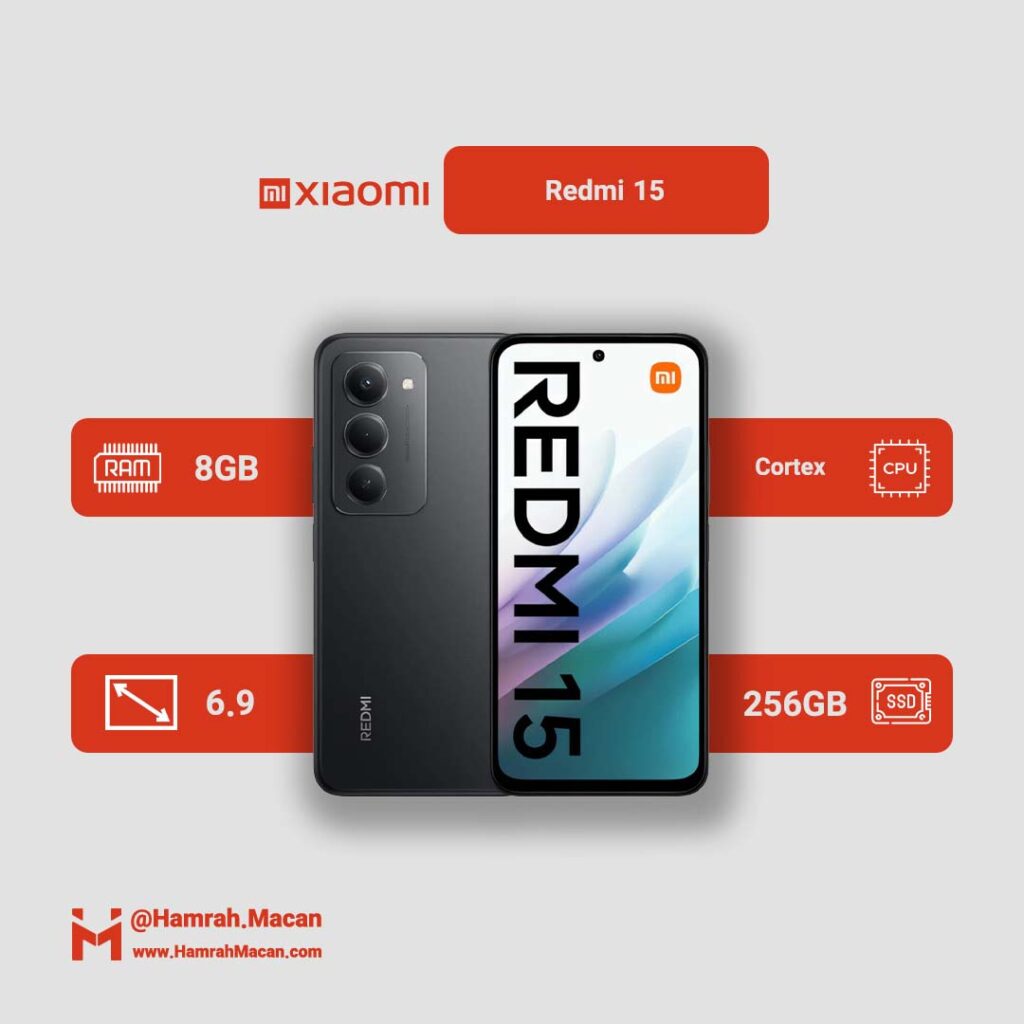 مشخصات گوشی موبایل شیائومی مدل Redmi 15 4G دو سیم کارت ظرفیت 256 گیگابایت و رم 8 گیگابایت